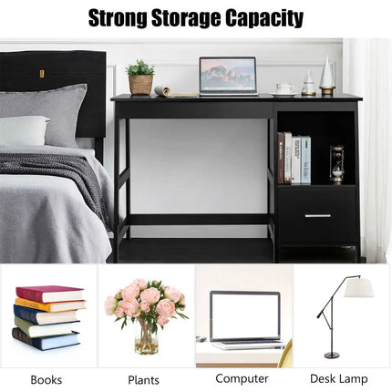 47.5 Inch Modern Home Computer Desk with 2 Storage Drawers-Black Costway