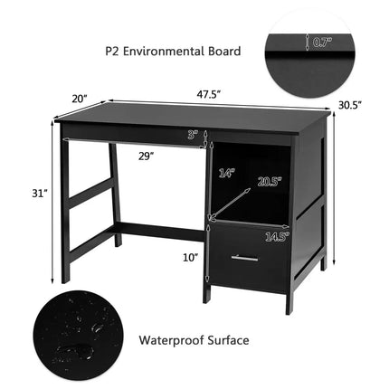 47.5 Inch Modern Home Computer Desk with 2 Storage Drawers-Black Costway