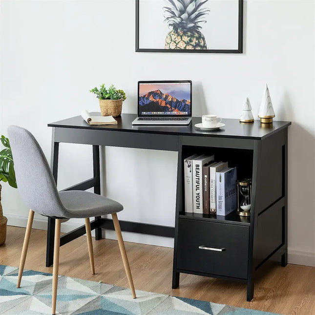 47.5 Inch Modern Home Computer Desk with 2 Storage Drawers-Black Costway