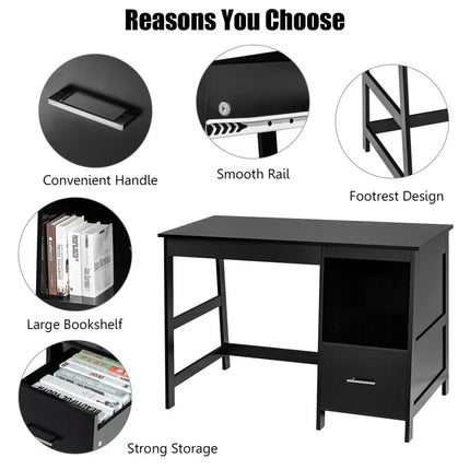47.5 Inch Modern Home Computer Desk with 2 Storage Drawers-Black Costway