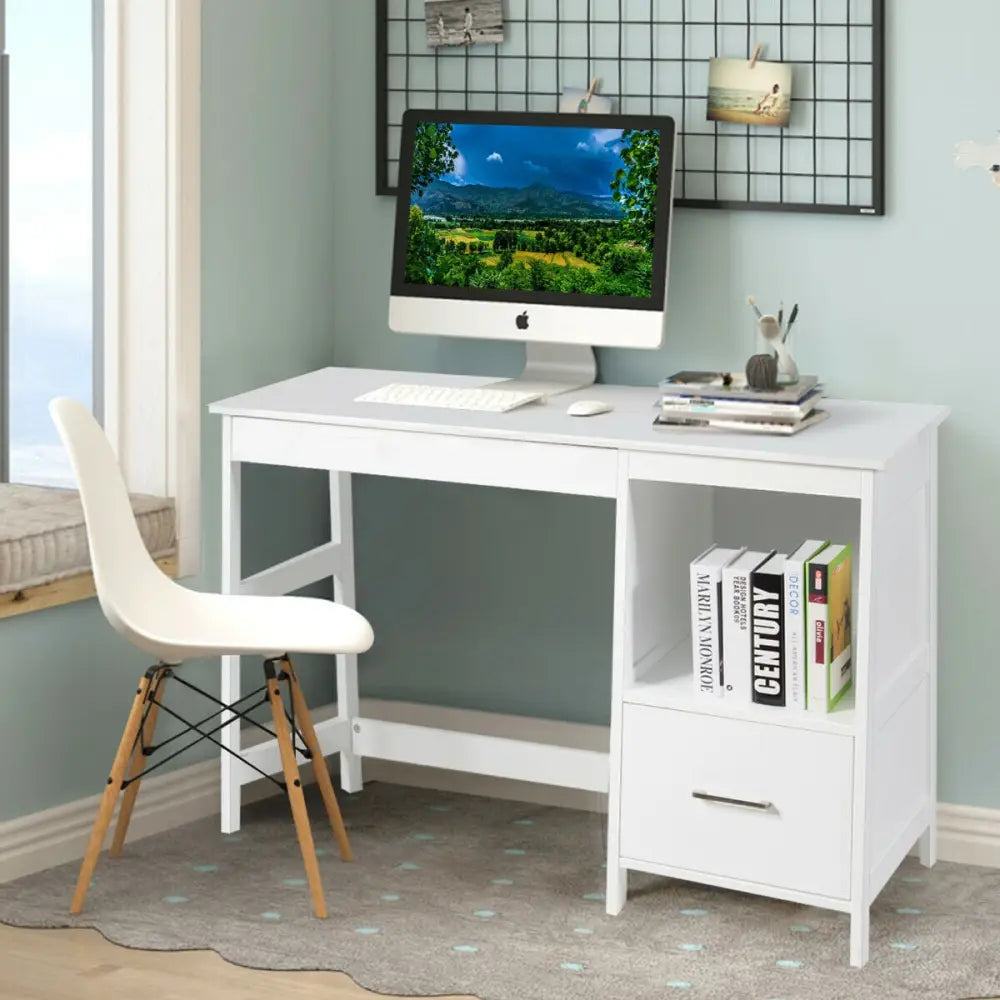 47.5 Inch Modern Home Computer Desk with 2 Storage Drawers-White - White - Writing Desks