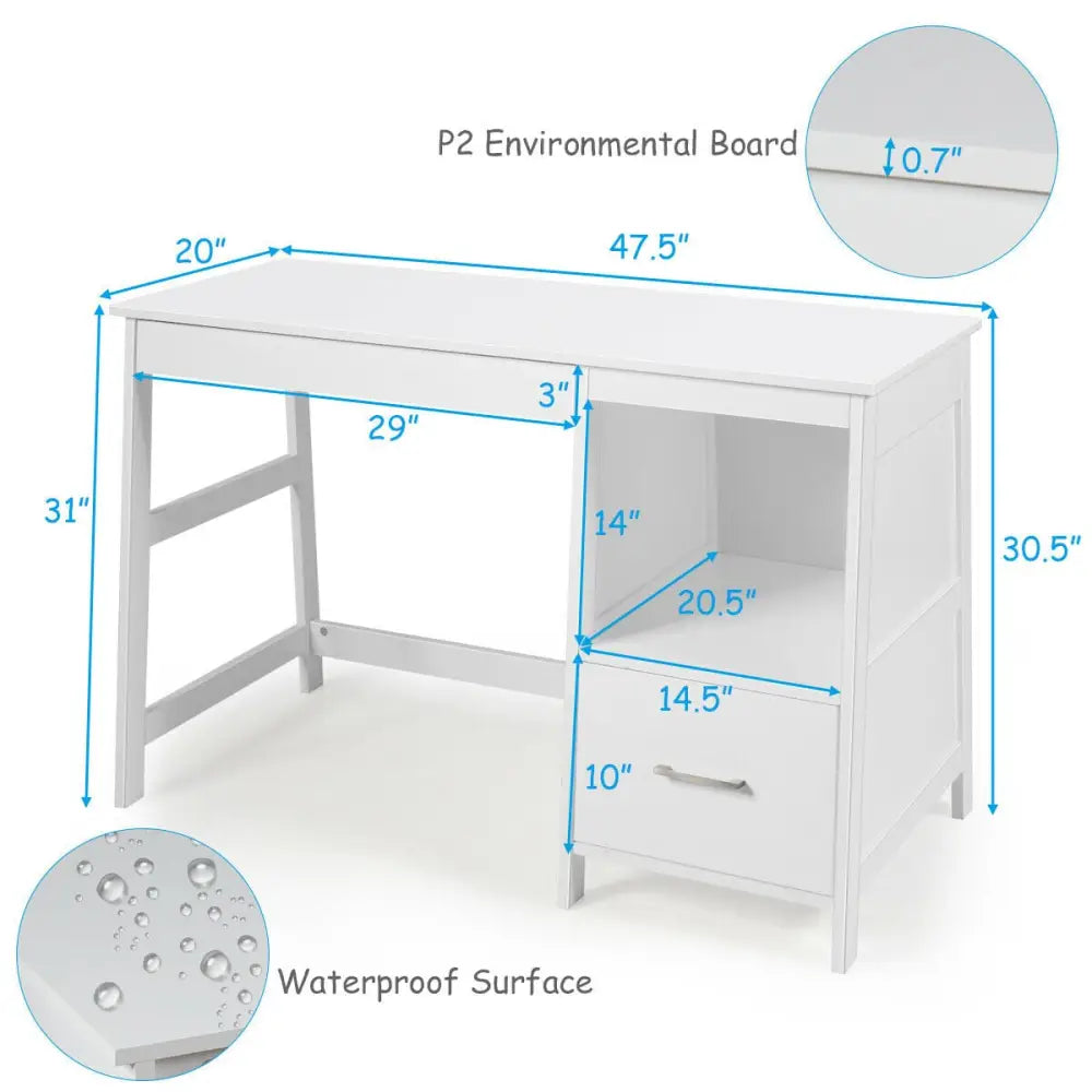 47.5 Inch Modern Home Computer Desk with 2 Storage Drawers-White - White - Writing Desks