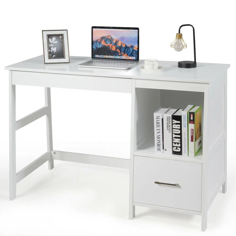 47.5 Inch Modern Home Computer Desk with 2 Storage Drawers-White - White - Writing Desks
