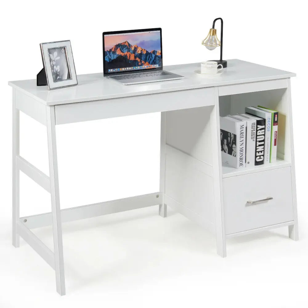 47.5 Inch Modern Home Computer Desk with 2 Storage Drawers-White - White - Writing Desks