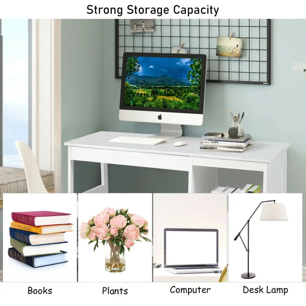 47.5 Inch Modern Home Computer Desk with 2 Storage Drawers-White - White - Writing Desks