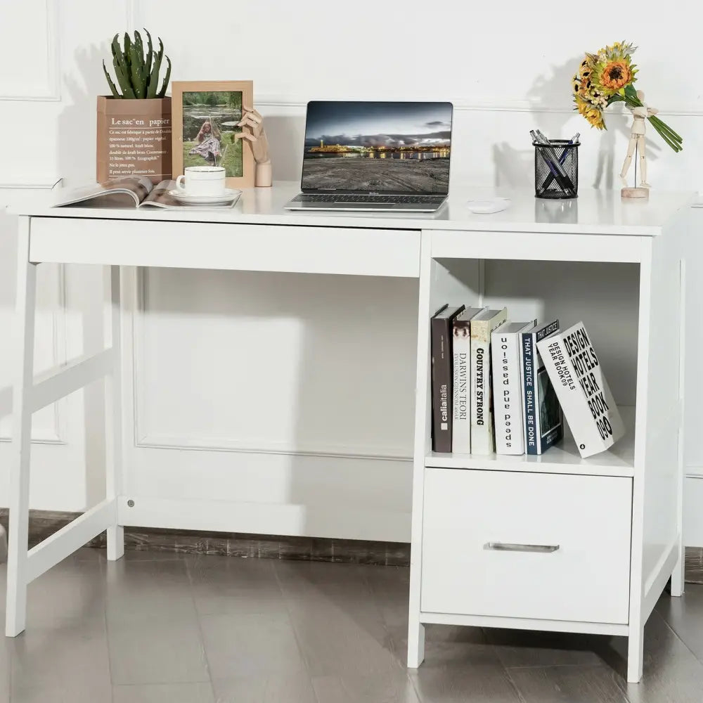 47.5 Inch Modern Home Computer Desk with 2 Storage Drawers-White - White - Writing Desks