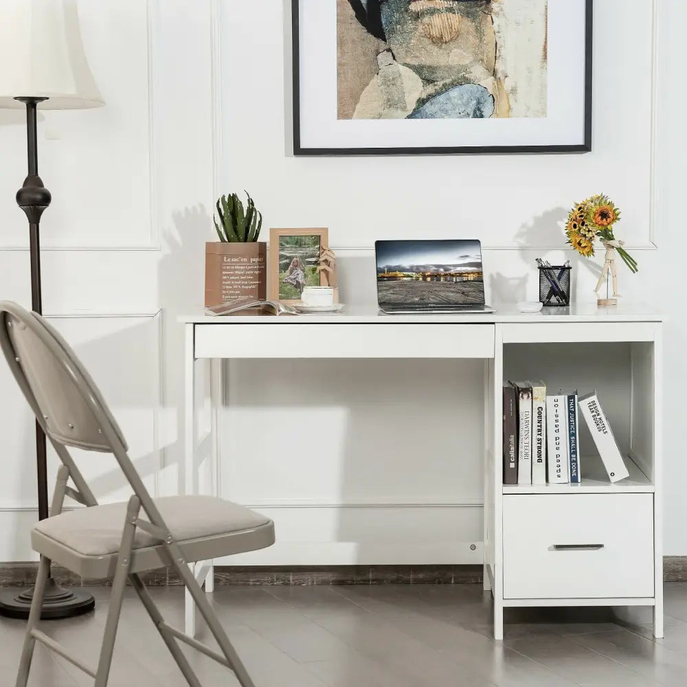 47.5 Inch Modern Home Computer Desk with 2 Storage Drawers-White - White - Writing Desks