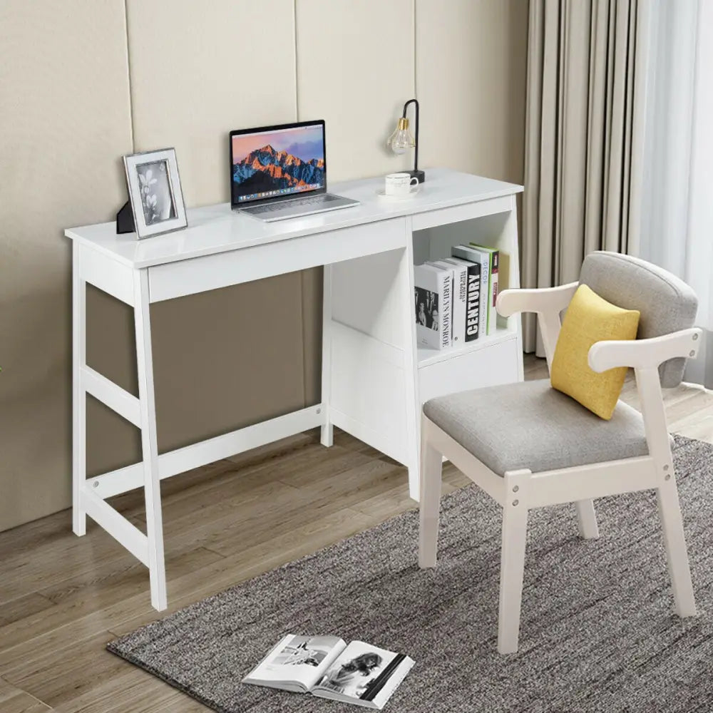 47.5 Inch Modern Home Computer Desk with 2 Storage Drawers-White - White - Writing Desks