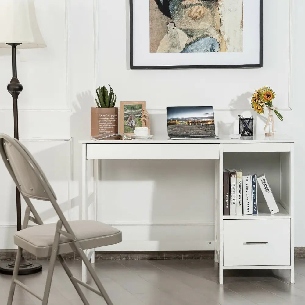 47.5 Inch Modern Home Computer Desk with 2 Storage Drawers-White - White - Writing Desks