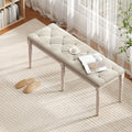 47.5 Inch Upholstered Bench with Carved Rubber Wood Legs and Padded Seat-Beige - Beige - Shoe Racks & Storage Benches