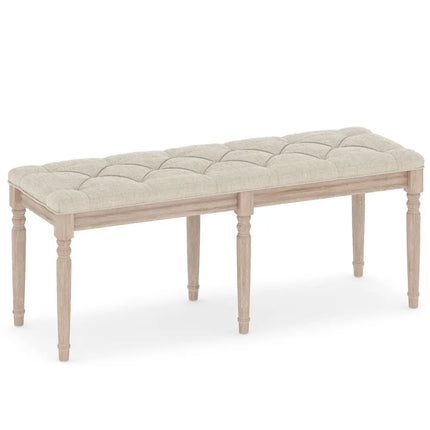47.5 Inch Upholstered Bench with Carved Rubber Wood Legs and Padded Seat-Beige - Beige - Shoe Racks & Storage Benches