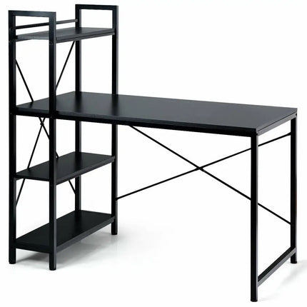 47.5 Inch Writing Study Computer Desk with 4-Tier Shelves-Black - Black - Computer Desks