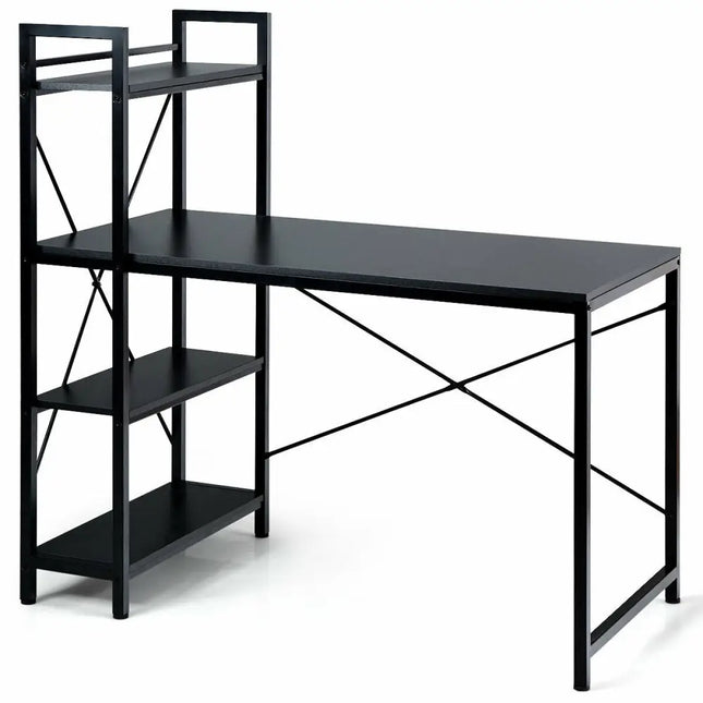 47.5 Inch Writing Study Computer Desk with 4-Tier Shelves-Black - Black - Computer Desks