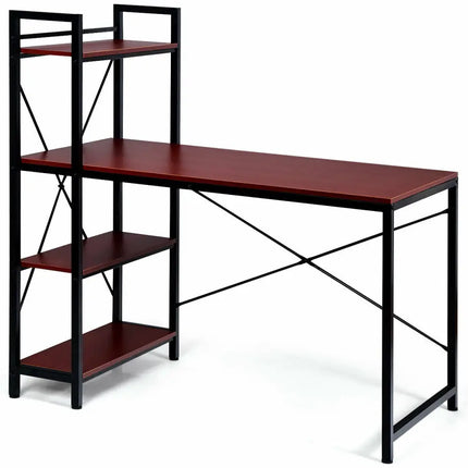 47.5 Inch Writing Study Computer Desk with 4-Tier Shelves-Coffee - Rustic Brown - Computer Desks