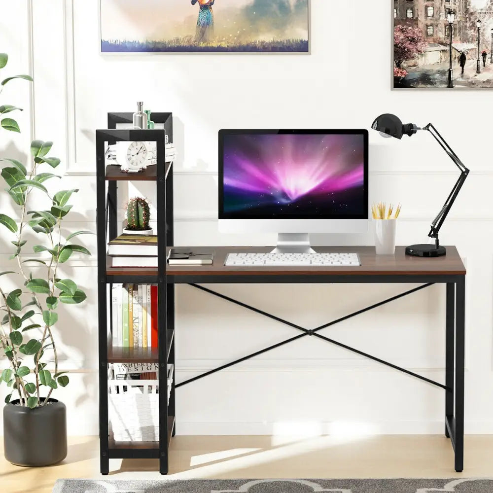 47.5 Inch Writing Study Computer Desk with 4-Tier Shelves-Tan - Tan - Computer Desks