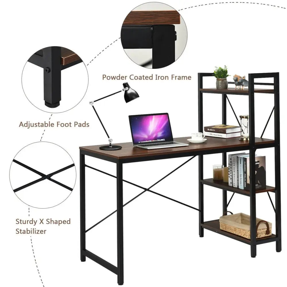47.5 Inch Writing Study Computer Desk with 4-Tier Shelves-Tan - Tan - Computer Desks