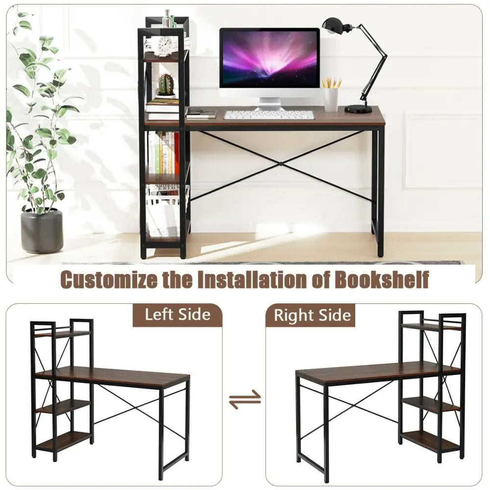47.5 Inch Writing Study Computer Desk with 4-Tier Shelves-Tan - Tan - Computer Desks
