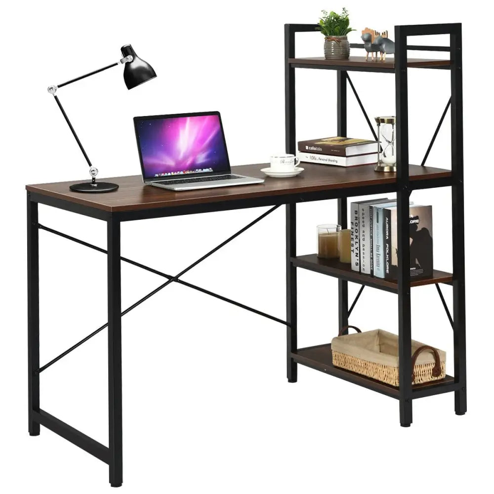 47.5 Inch Writing Study Computer Desk with 4-Tier Shelves-Tan - Tan - Computer Desks