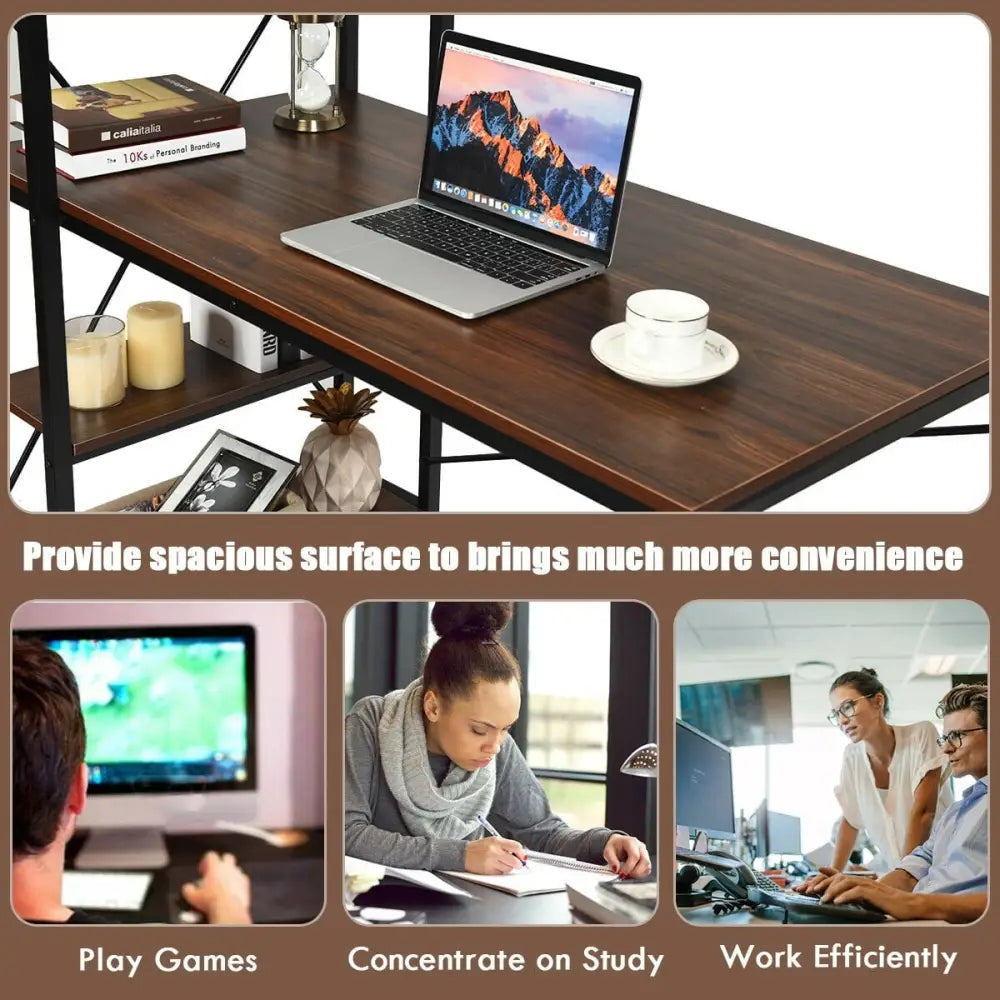 47.5 Inch Writing Study Computer Desk with 4-Tier Shelves-Tan - Tan - Computer Desks