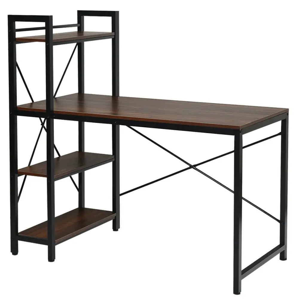 47.5 Inch Writing Study Computer Desk with 4-Tier Shelves-Tan - Tan - Computer Desks