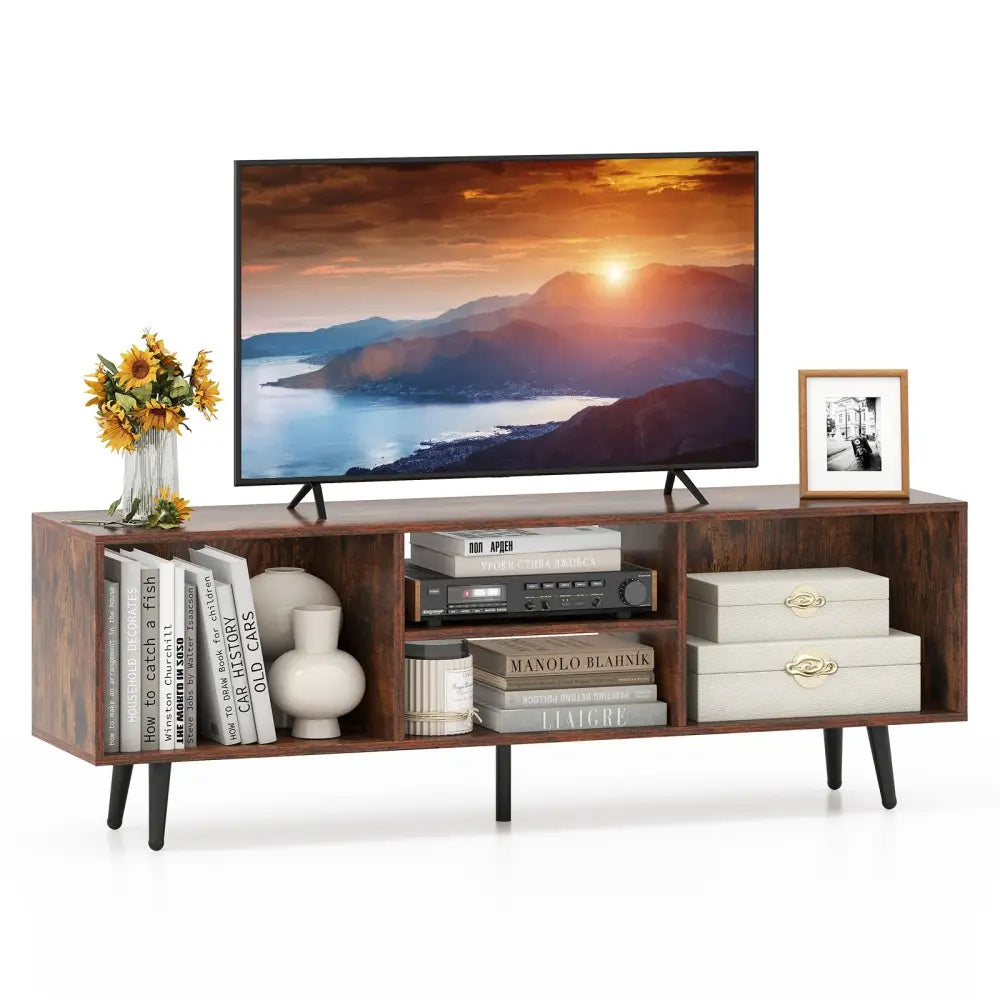 47.5 Inches TV Stand for 55-Inch TV with Compartments and Metal Legs-Rustic Brown - Rustic Brown - Entertainment