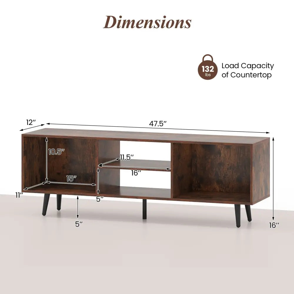 47.5 Inches TV Stand for 55-Inch TV with Compartments and Metal Legs-Rustic Brown - Rustic Brown - Entertainment