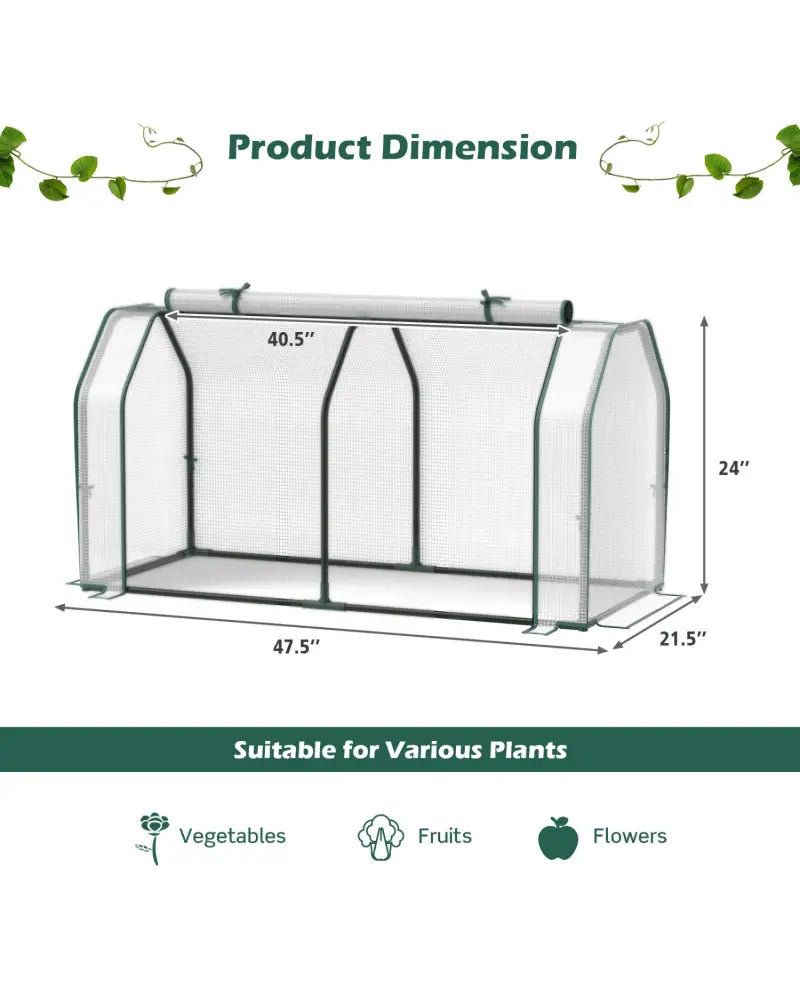 47.5 x 21.5 x 24 Inch Outdoor Mini Greenhouse with Roll-up Zipper Door - White - Greenhouses
