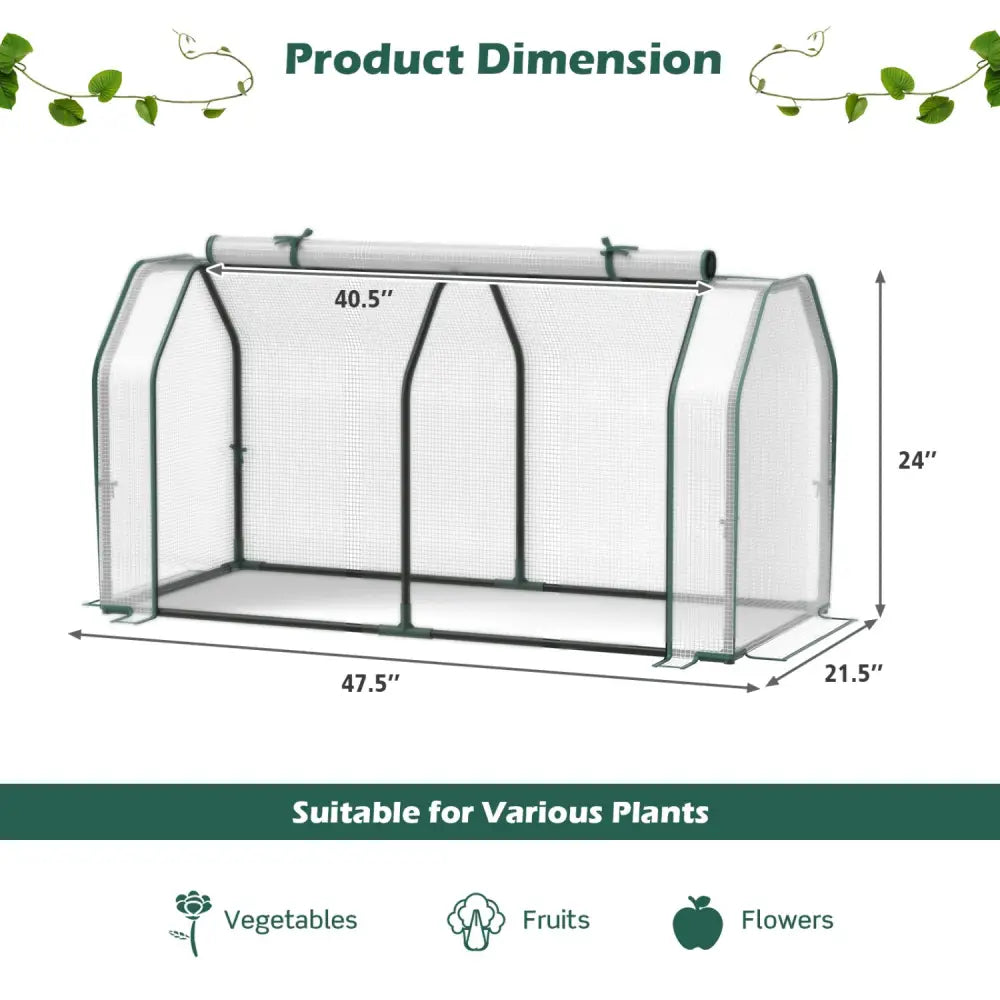 47.5 x 21.5 x 24 Inch Outdoor Mini Greenhouse with Roll-up Zipper Door - White - Greenhouses