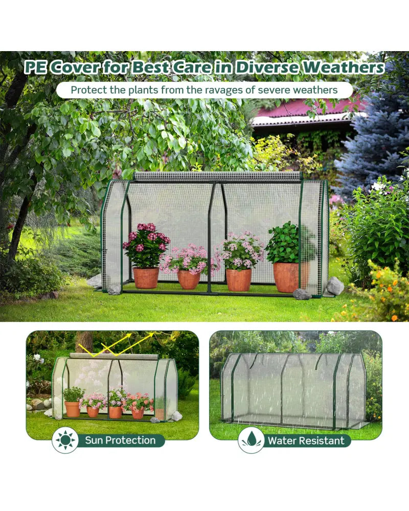 47.5 x 21.5 x 24 Inch Outdoor Mini Greenhouse with Roll-up Zipper Door - White - Greenhouses