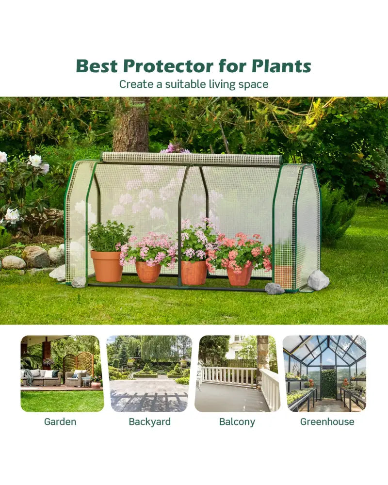47.5 x 21.5 x 24 Inch Outdoor Mini Greenhouse with Roll-up Zipper Door - White - Greenhouses