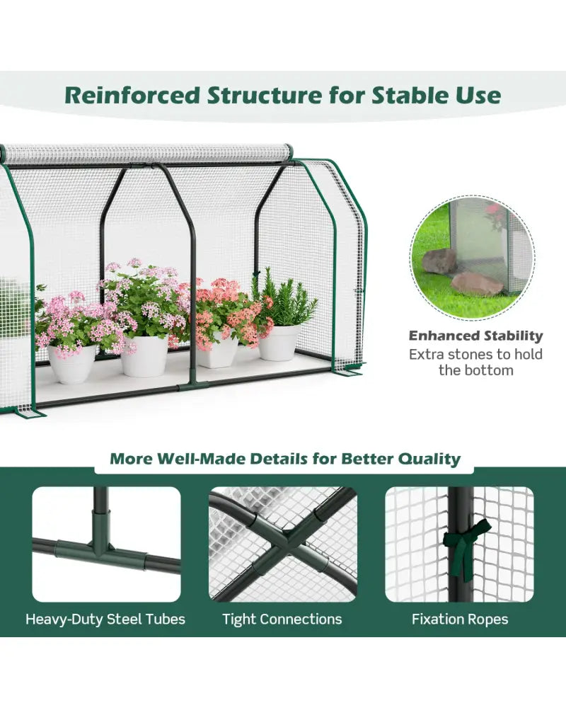 47.5 x 21.5 x 24 Inch Outdoor Mini Greenhouse with Roll-up Zipper Door - White - Greenhouses