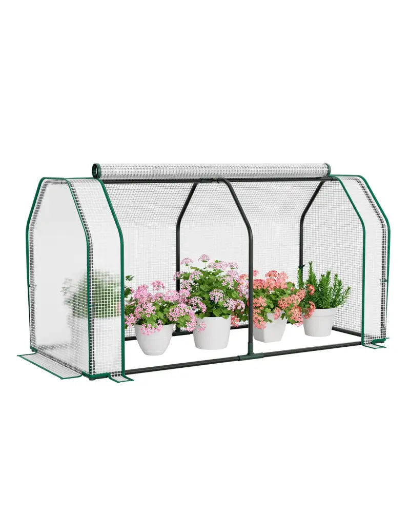 47.5 x 21.5 x 24 Inch Outdoor Mini Greenhouse with Roll-up Zipper Door - White - Greenhouses