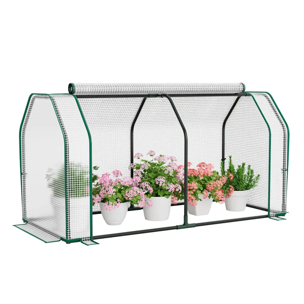 47.5 x 21.5 x 24 Inch Outdoor Mini Greenhouse with Roll-up Zipper Door - White - Greenhouses