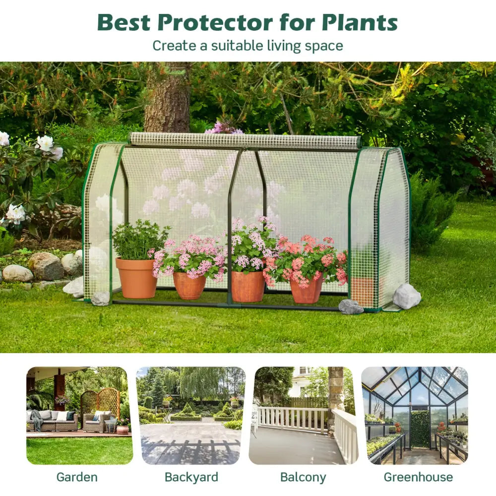 47.5 x 21.5 x 24 Inch Outdoor Mini Greenhouse with Roll-up Zipper Door - White - Greenhouses