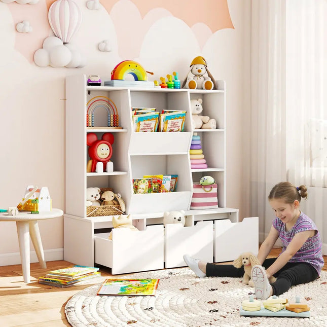 47’’ Children Bookcase Toy Storage Organizer Versatile Storage Cabinet-White - White - Kids Storage