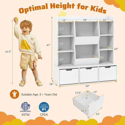 47’’ Children Bookcase Toy Storage Organizer Versatile Storage Cabinet-White - White - Kids Storage