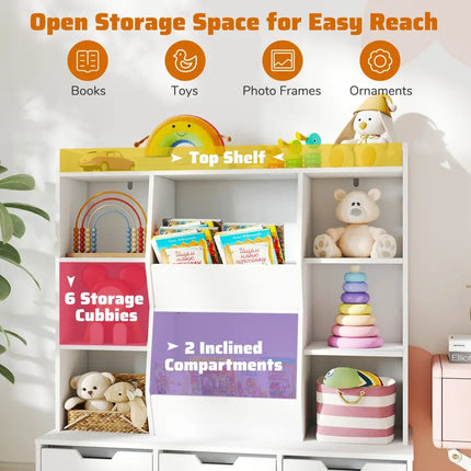 47’’ Children Bookcase Toy Storage Organizer Versatile Storage Cabinet-White - White - Kids Storage