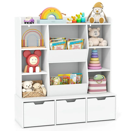 47’’ Children Bookcase Toy Storage Organizer Versatile Storage Cabinet-White - White - Kids Storage