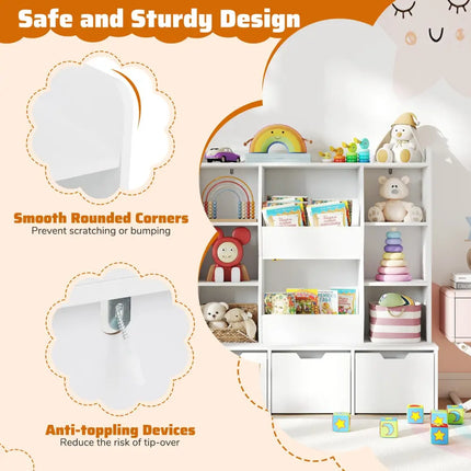 47’’ Children Bookcase Toy Storage Organizer Versatile Storage Cabinet-White - White - Kids Storage