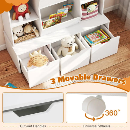 47’’ Children Bookcase Toy Storage Organizer Versatile Storage Cabinet-White - White - Kids Storage