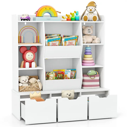 47’’ Children Bookcase Toy Storage Organizer Versatile Storage Cabinet-White - White - Kids Storage