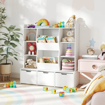 47’’ Children Bookcase Toy Storage Organizer Versatile Storage Cabinet-White - White - Kids Storage