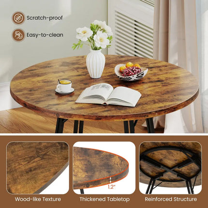 47 Inch Dining Table for 4-6 People Round Kitchen Table with Cross Base-Rustic Brown Costway