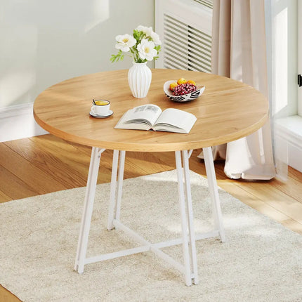 47 Inch Dining Table for 4-6 People Round Kitchen Table with Cross Base-Natural Costway