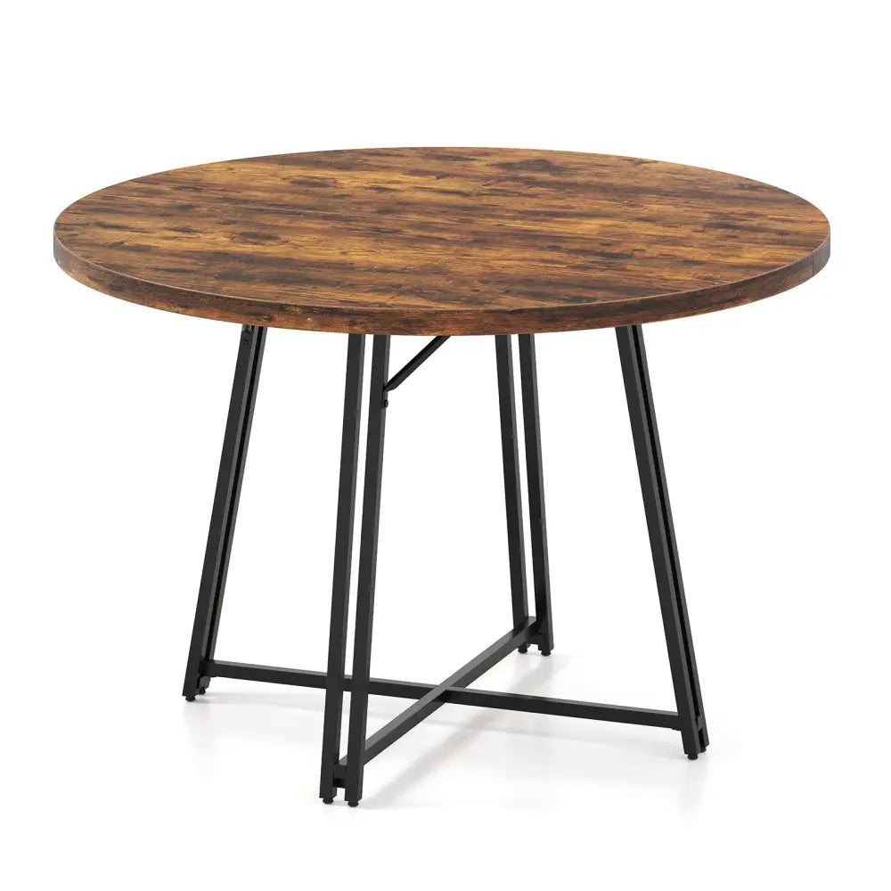 47 Inch Dining Table for 4-6 People Round Kitchen Table with Cross Base-Rustic Brown - Rustic Brown - Dining Tables