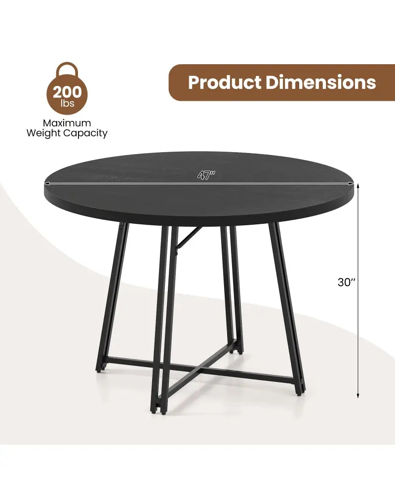 47 Inch Dining Table for 4-6 People Round Kitchen Table with Cross Base-Black - Black - Dining Tables