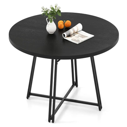47 Inch Dining Table for 4-6 People Round Kitchen Table with Cross Base-Black Costway