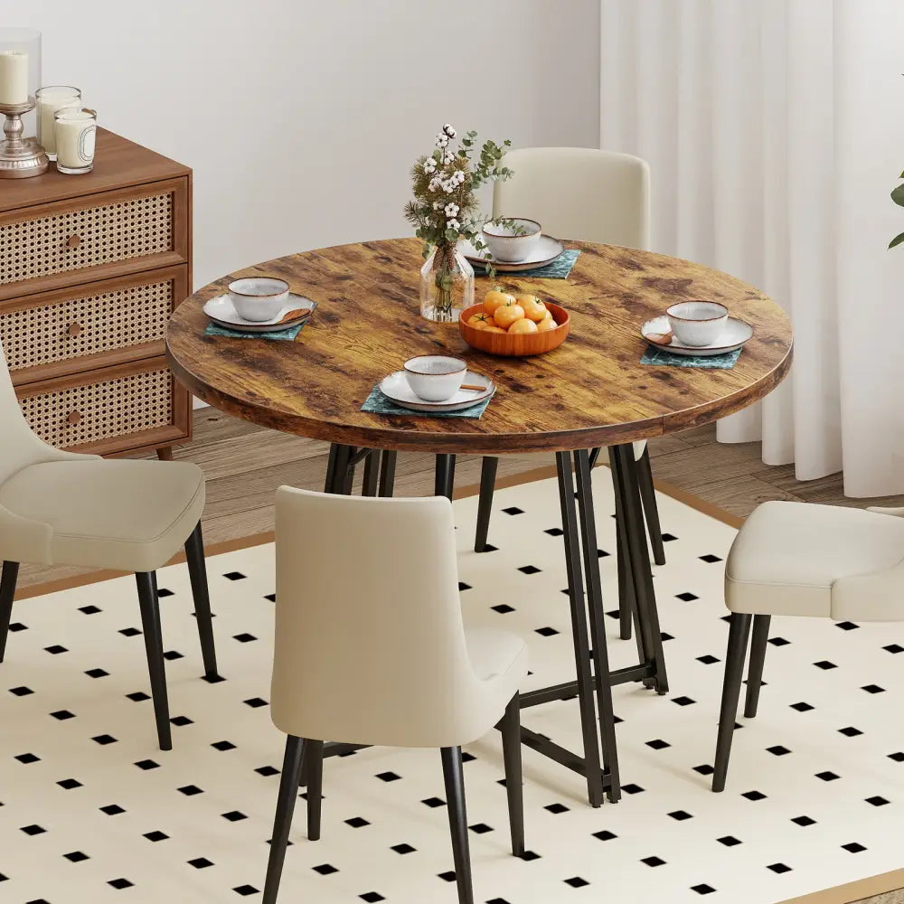 47 Inch Dining Table for 4-6 People Round Kitchen Table with Cross Base-Rustic Brown - Rustic Brown - Dining Tables