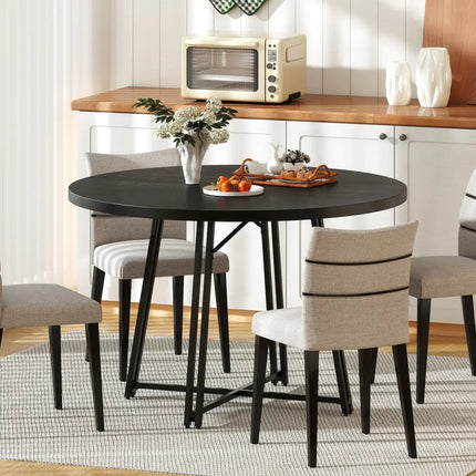 47 Inch Dining Table for 4-6 People Round Kitchen Table with Cross Base-Black Costway