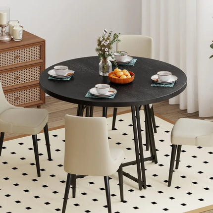 47 Inch Dining Table for 4-6 People Round Kitchen Table with Cross Base-Black Costway